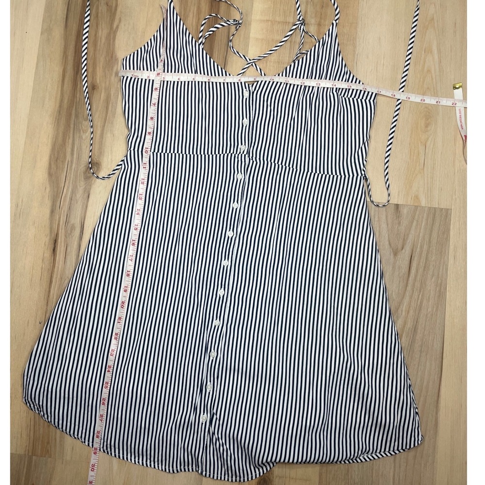 Abercrombie & Fitch Navy White Striped Button Front Mini Dress Medium Crisscross - Picture 6 of 10